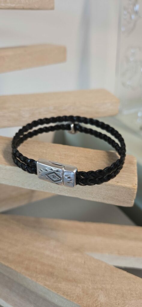 Bracelet homme en cuir tressé noir