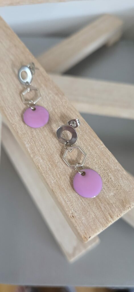 Boucles d'oreilles femme sequin métallisé rose