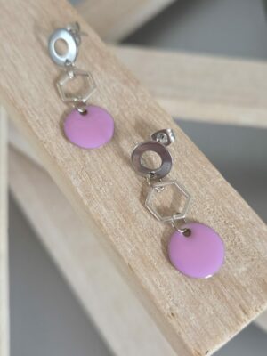 Boucles d'oreilles femme sequin métallisé rose
