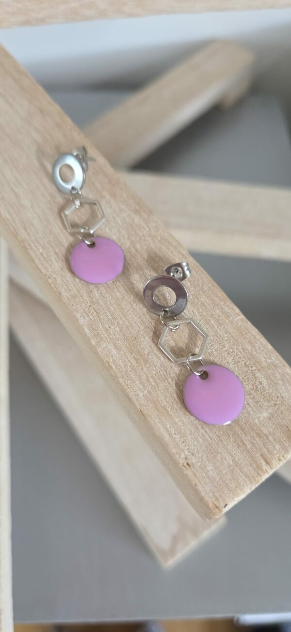 Boucles d'oreilles femme sequin métallisé rose