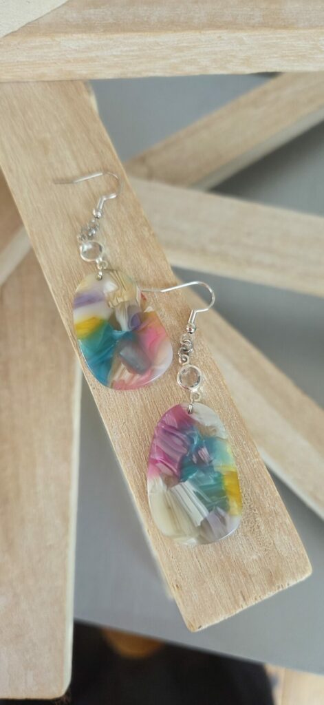 Boucles d'oreilles femme pendentif en acétate multi couleurs