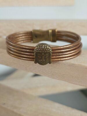 Bracelet femme cuir rond bronze et bouddha bronze