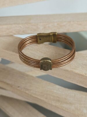 Bracelet femme cuir rond bronze et bouddha bronze