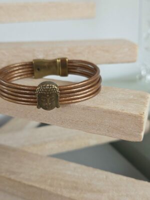 Bracelet femme cuir rond bronze et bouddha bronze