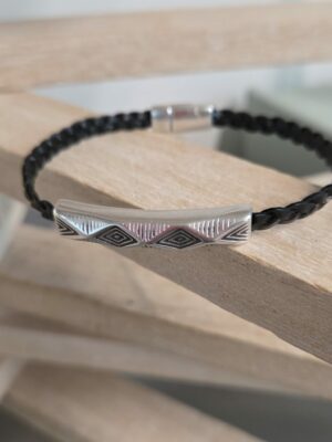 Bracelet homme en cuir tressé plat et tube à motif