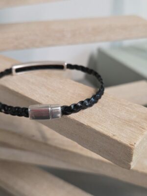 Bracelet homme en cuir tressé plat et tube à motif
