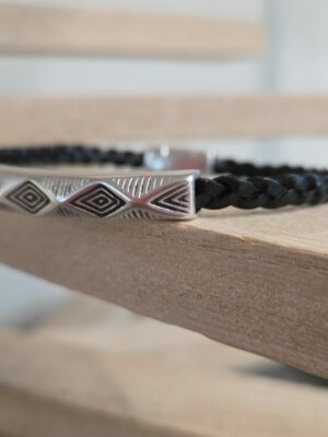 Bracelet homme en cuir tressé plat et tube à motif