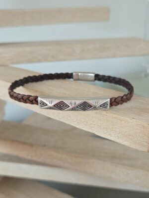 Bracelet homme en cuir tressé plat et tube à motif