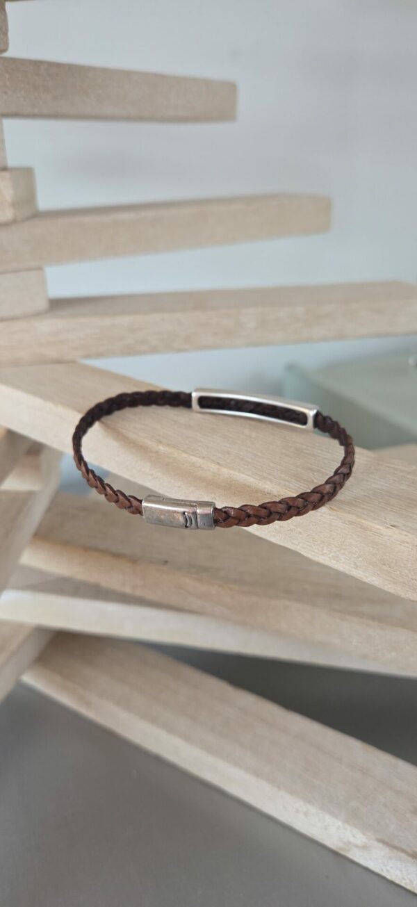 Bracelet homme en cuir tressé plat et tube à motif