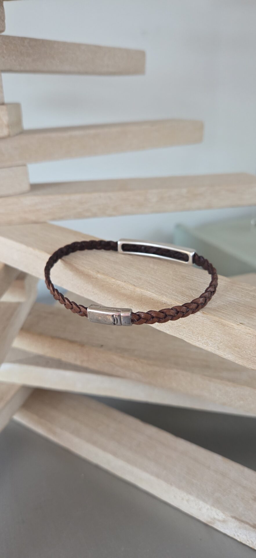 Bracelet homme en cuir tressé plat et tube à motif