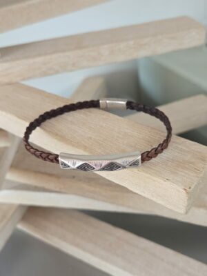 Bracelet homme en cuir tressé plat et tube à motif