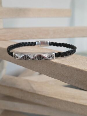 Bracelet homme en cuir tressé plat et tube à motif