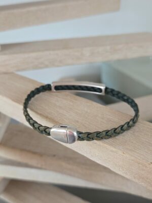 Bracelet homme en cuir tressé plat et tube à motif