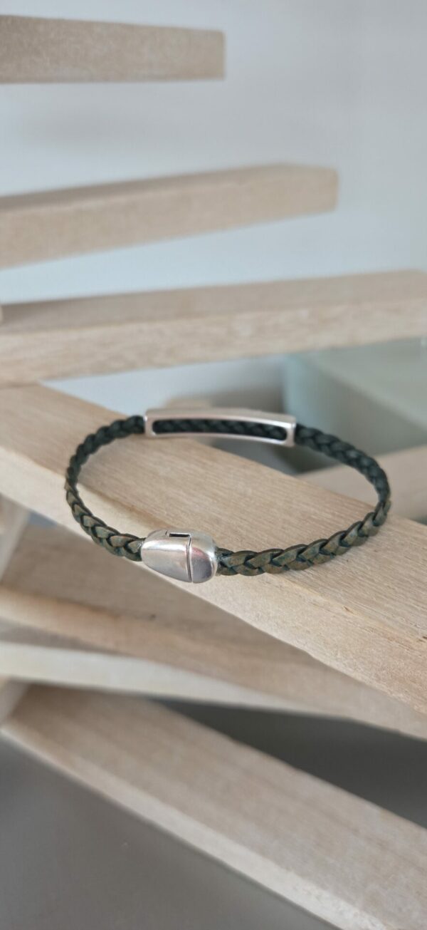 Bracelet homme en cuir tressé plat et tube à motif