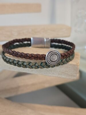 Bracelet homme en cuir tressé marron et vert