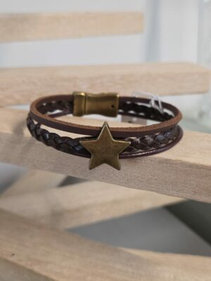 Bracelet Homme Multi-Cuirs marron et passants bronze