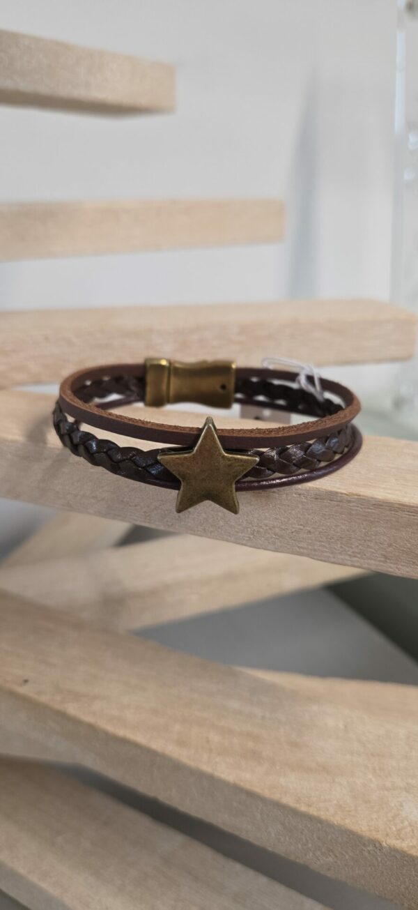 Bracelet Homme Multi-Cuirs marron et passants bronze