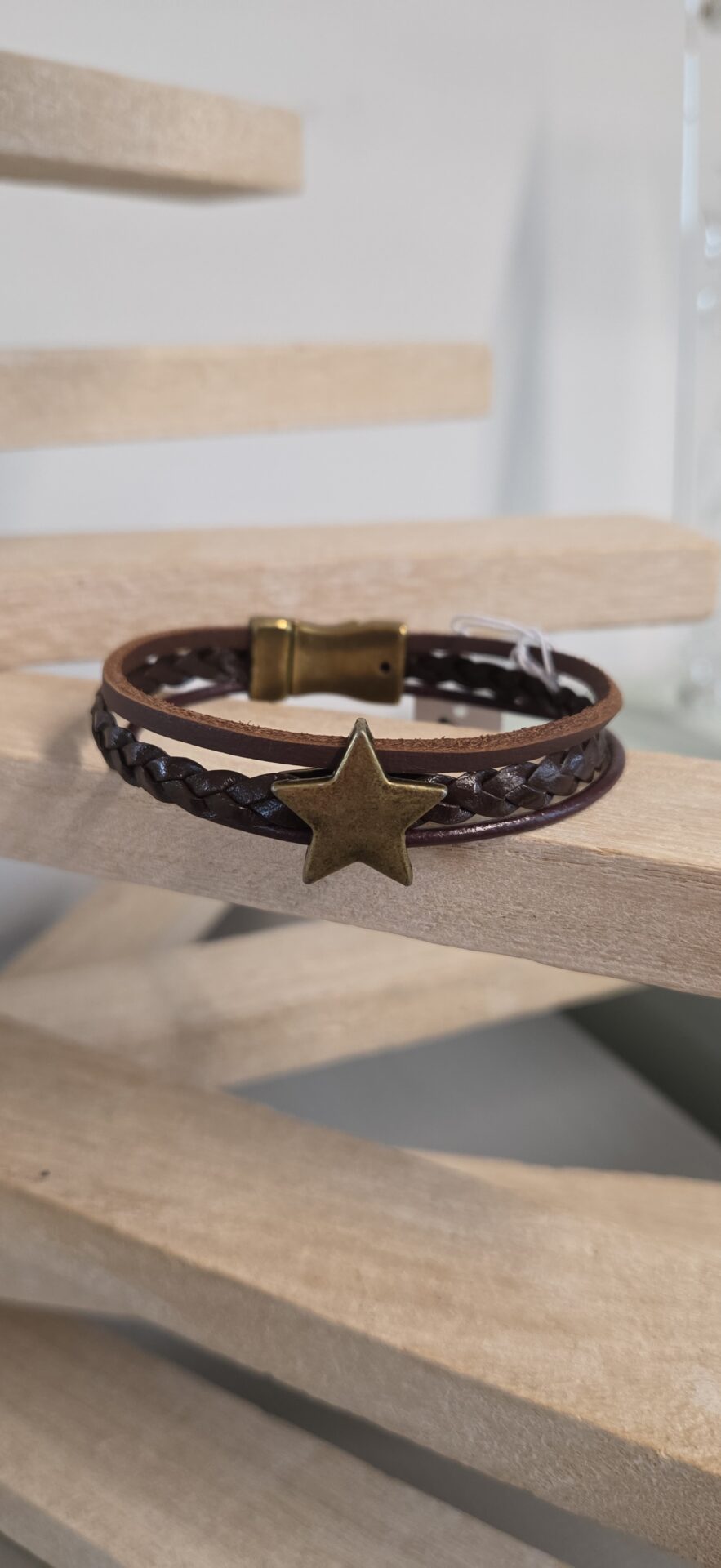Bracelet Homme Multi-Cuirs marron et passants bronze