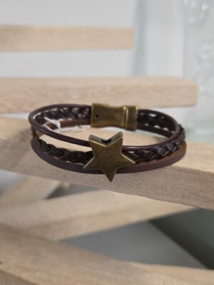 Bracelet Homme Multi-Cuirs marron et passants bronze