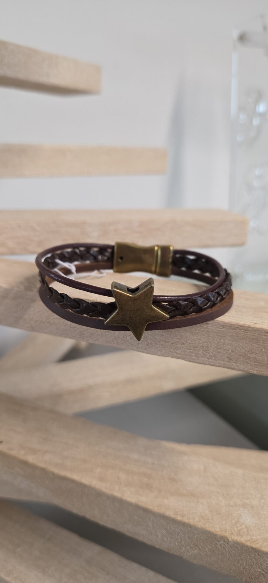 Bracelet Homme Multi-Cuirs marron et passants bronze