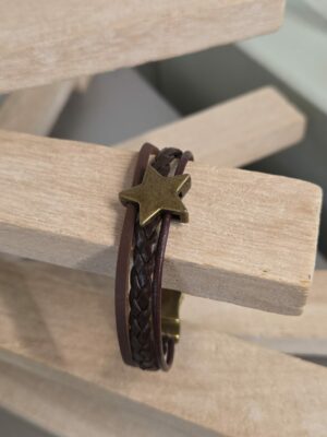 Bracelet Homme Multi-Cuirs marron et passants bronze