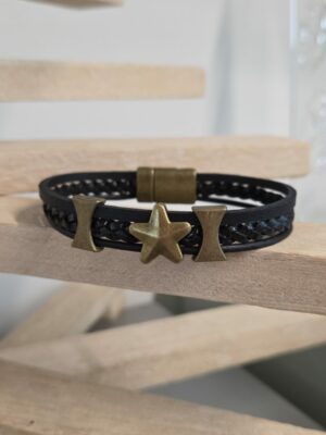 Bracelet Homme Multi-Cuirs noir et passants bronze