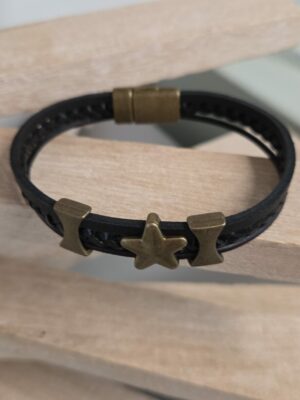 Bracelet Homme Multi-Cuirs noir et passants bronze