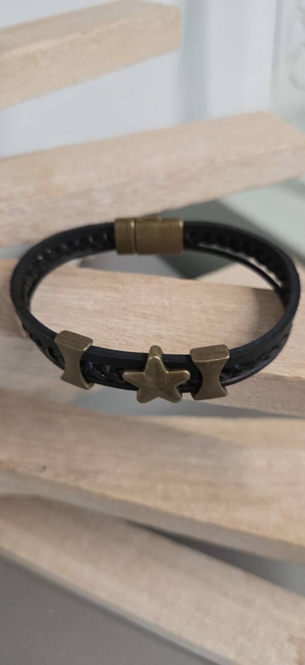 Bracelet Homme Multi-Cuirs noir et passants bronze