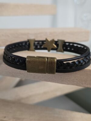 Bracelet Homme Multi-Cuirs noir et passants bronze