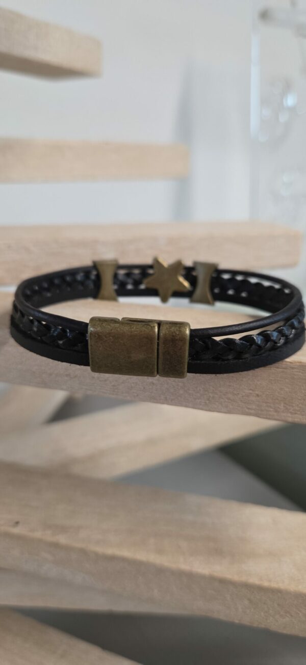 Bracelet Homme Multi-Cuirs noir et passants bronze