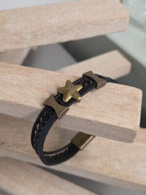 Bracelet Homme Multi-Cuirs noir et passants bronze