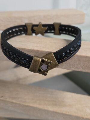 Bracelet Homme Multi-Cuirs noir et passants bronze