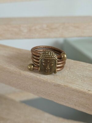 Bague femme cuir rond bronze et bouddha bronze