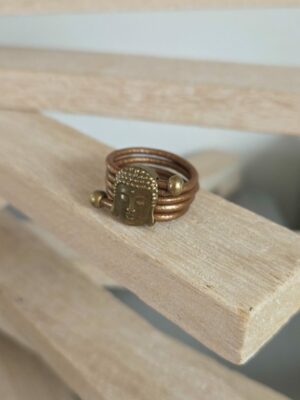 Bague femme cuir rond bronze et bouddha bronze