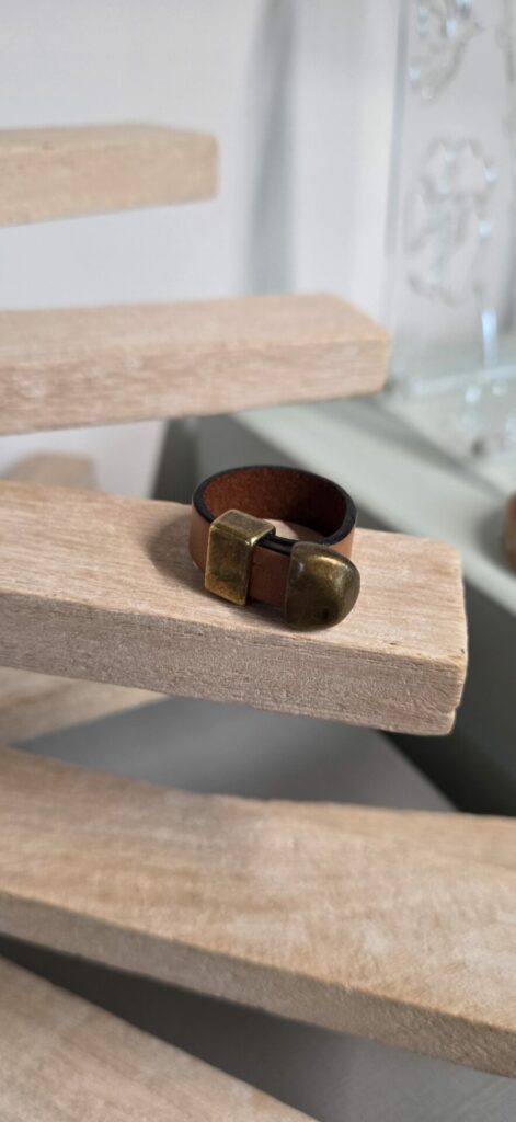 Bague homme cuir bordeaux et passant bronze