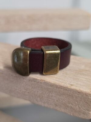 Bague homme cuir bordeaux et passant bronze