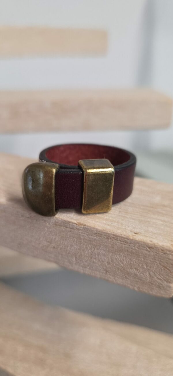 Bague homme cuir bordeaux et passant bronze