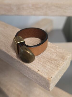 Bague homme cuir marron clair et passant bronze