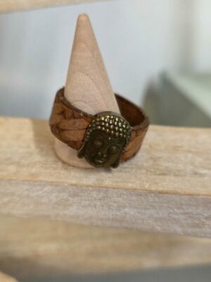 Bague homme cuir marron et bouddha bronze