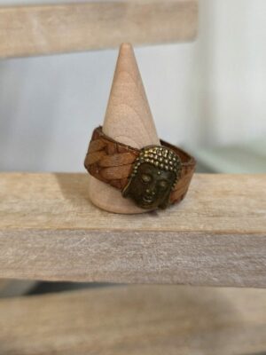 Bague homme cuir marron et bouddha bronze