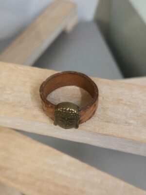 Bague homme cuir marron et bouddha bronze