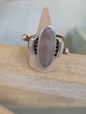 Bague femme ajustable en cuir bronze métallisé & passants argentés – Image 3