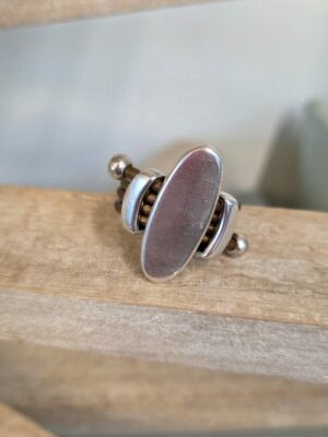 Bague femme cuir rond bronze et passants argentés