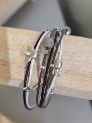 Bracelet femme multi rangs et perles argentées et grises