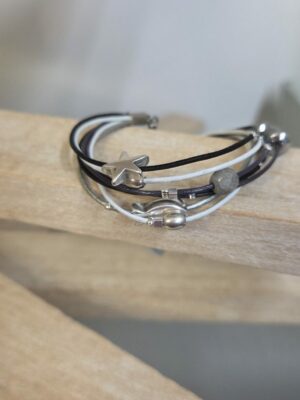Bracelet femme multi rangs et perles argentées et grises