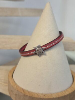 Bracelet enfant en cuir rose et soleil argenté