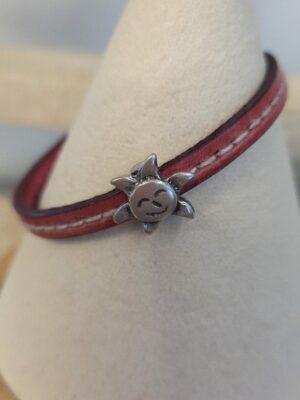 Bracelet enfant en cuir rose et soleil argenté