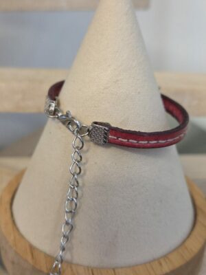 Bracelet enfant en cuir rose et soleil argenté