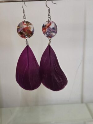 Boucles d'oreilles femme plume violette