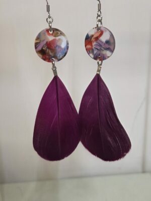 Boucles d'oreilles femme plume violette